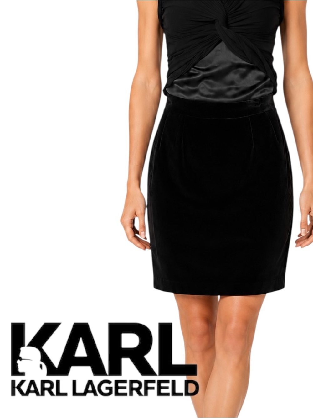 Authentic Karl Lagerfeld Vintage Velvet Waist High Black Short Skirt - Size 36